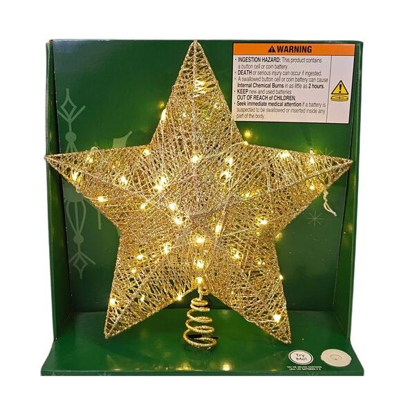 Gold Wrapped Glitter Open Star Light Up Christmas Tree Topper 11" Lit Holiday - Picture 5 of 11